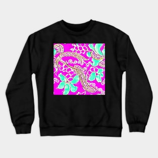 Gold scrolls and turquoise flowers on hot pink Crewneck Sweatshirt
